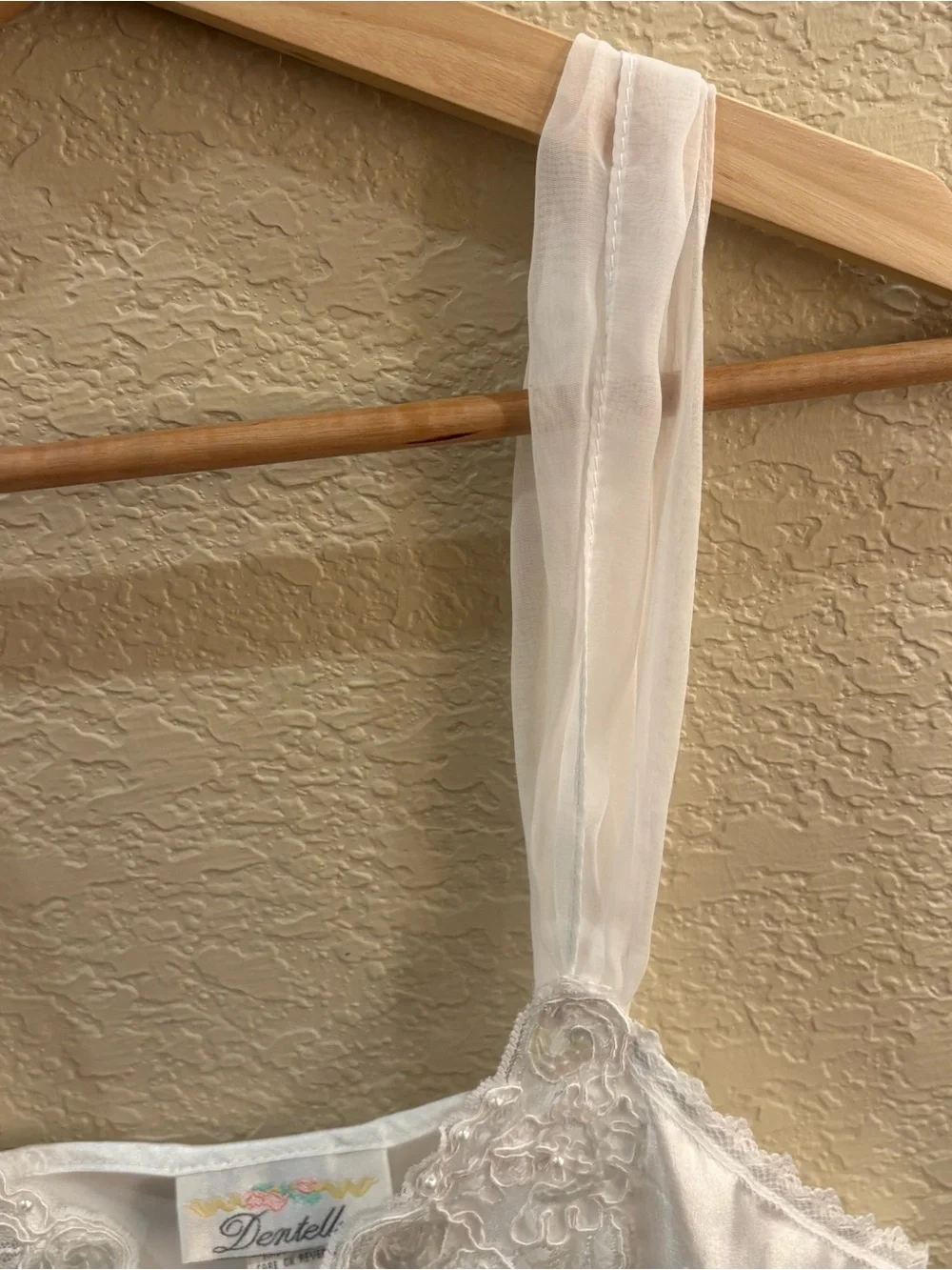 Vintage 90s Dentelle White Satin Lace Slip Dress Medium Bridal - Picture 6 of 7